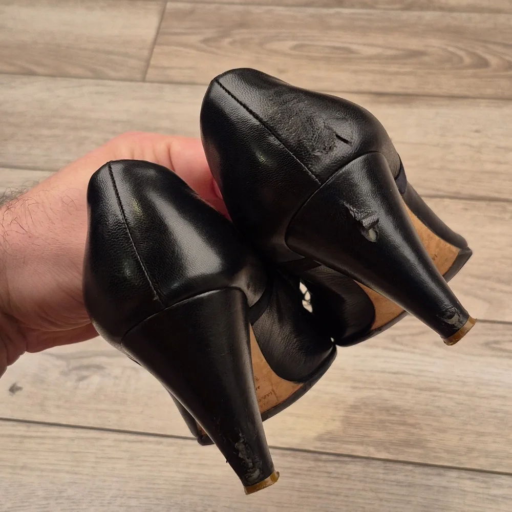 MARC JACOBS Italy Proposal Black Leather‎ Bow Sz 8.5 B Womens Pumps Heels RARE